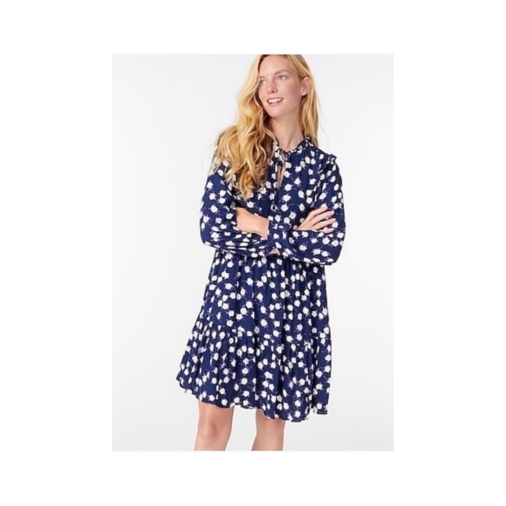 J.Crew Scattered Peony Cottagecore Tiered Floral Crepe Dress • XS • EUC